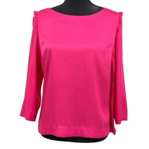 New Talbots RSVP Women Pink Ruffle Shoulder 3/4 Sleeve Blouse Women's‎ Size 2